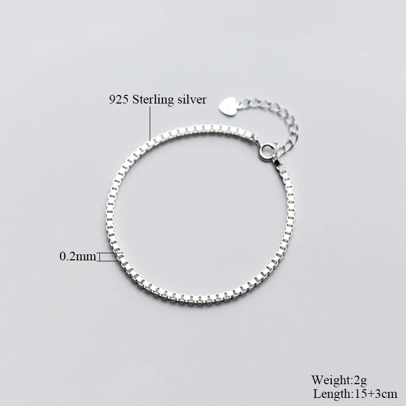 

925 Sterling Silver Box Chain Bracelet for Women Girls Vintage Retro Square Bracelet Bangle Valentine's Day Gifts