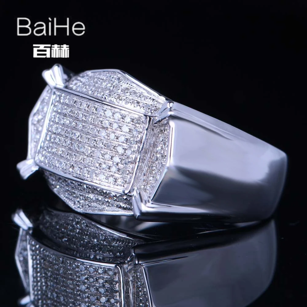 BAIHE Solid 14 K белое золото(AU585) 0.55CT сертифицированное H/SI круглое ограненное натуральными бриллиантами свадебное мужское повседневное/Спортивное кольцо