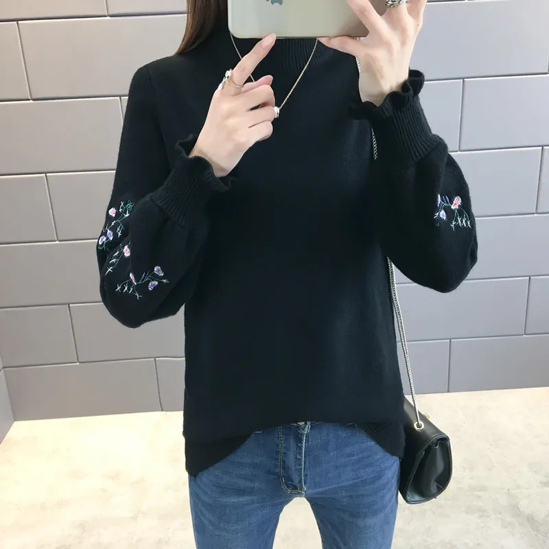 2021 New Winter Soft Warm Embroidery Turtleneck Sweater Women Long Sleeve Knit Pullover Female Pull Femme Plus size 3XL | Женская одежда