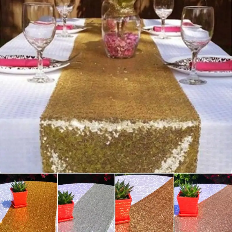Luxury Gold Sequin Table Runner Wedding Party Decoration Solid Color Runners 30 x 180cm/30 * 275cm | Дом и сад