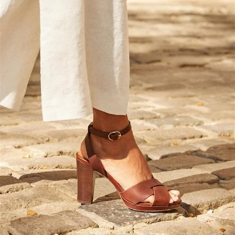 High heels women sandals summer open toe cross strappy sexy ladies shoes gladiator ankle strap block heel roman big size | Обувь