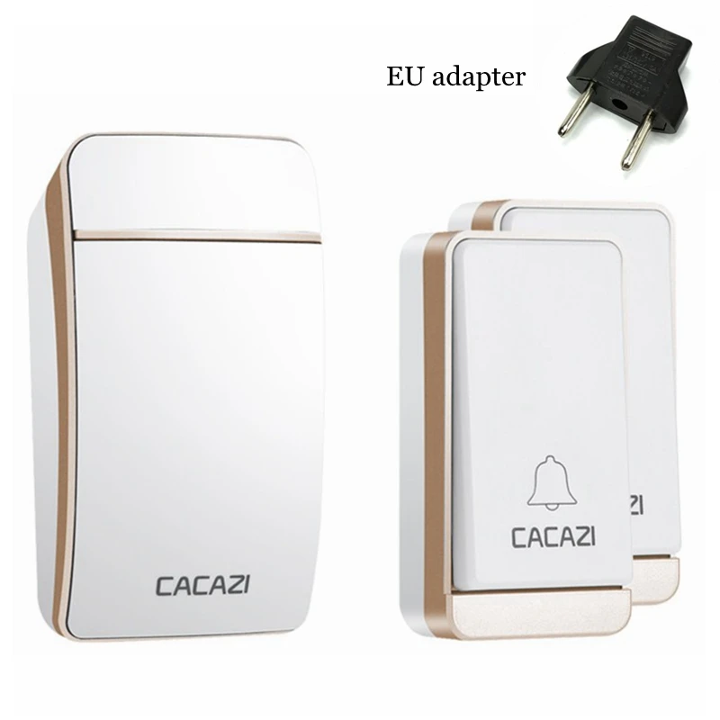 Gold 2x1 EU CACAZI автономный беспроводной дверной звонок водостойкий без светодио дный батареи светодиодная вспышка Умный дом беспроводной дверной звонок 2 кнопки 1 приемник - Цвет: Gold 2x1 EU