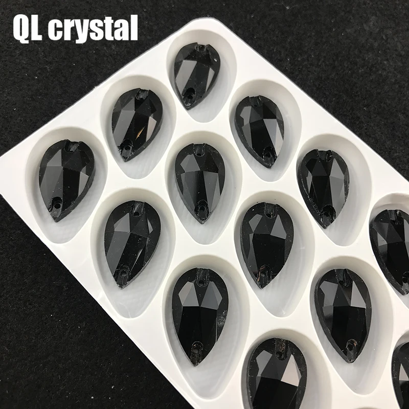 Стеклянные стразы QL разных цветов с плоской задней поверхностью каплевидные