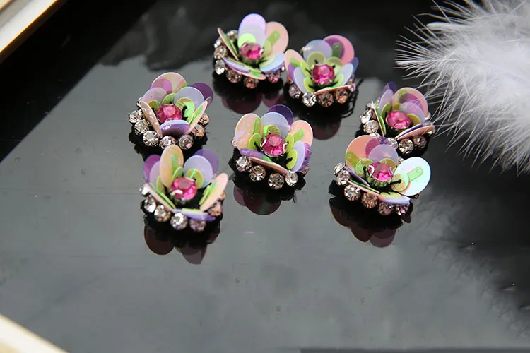 10 шт. 2.5 см Ручной Блестками Бисером Цветок Патчи Шить На бисером Патч Аппликация