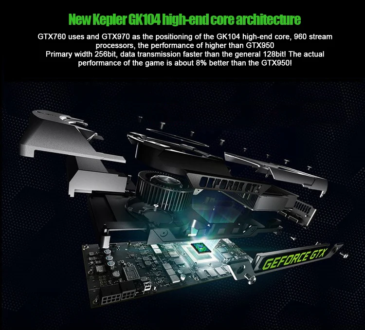 Veineda видеокарта GTX760 2 ГБ GDDR5 256Bit 6004 МГц Настольный ПК DVI HDMI PCI Express 3,0 прочнее GTX950, GTX750Ti