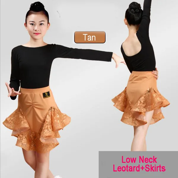 Leotard And Skirt Юбка для латинских, бальных, латинских танцев для девочек, юбка для самбы, румбы, сальсы, Танго, юбки для детей, кружевное платье для латинских танцев, раздельное платье с трико с юбкой - Цвет: Leotard And Skirt