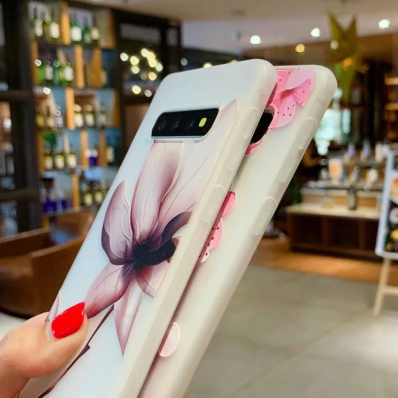 Рельефные чехлы для телефонов Samsung Galaxy S10 чехол с цветочным рисунком силиконовый