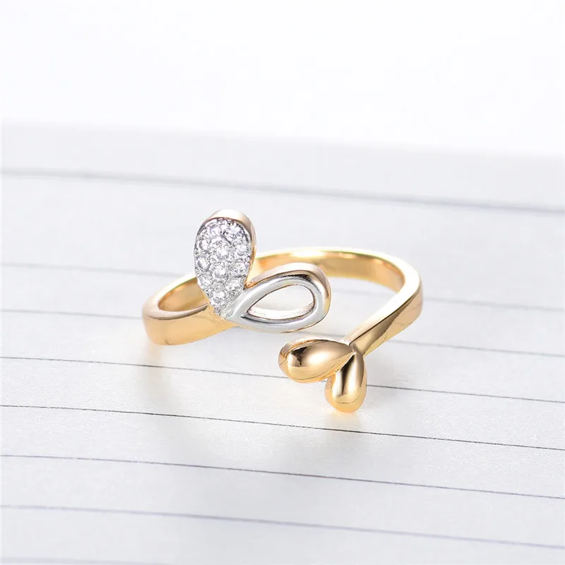 BUDONG Vintage New Arrival Adjustable Classic Loving Leaf CZ Gold Color Open Ring Beautiful Women Party Wedding Jewelry XUR673 | Украшения