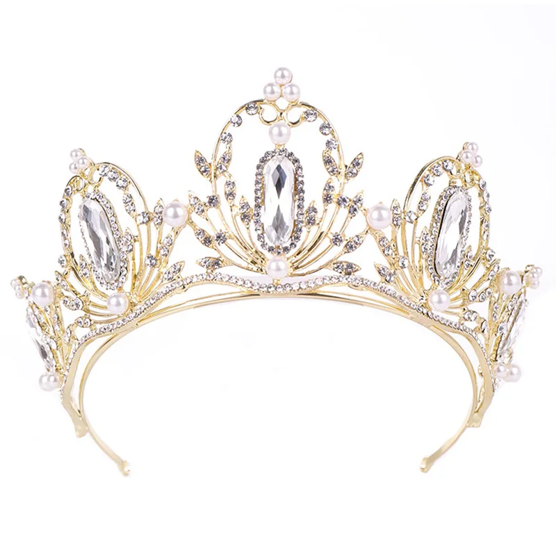 Vintage Gold Rhinestone Pearl Bridal Tiaras Headpiece Crystal Crowns Hair Jewelry Women Head Piece Wedding Accessories VL | Украшения и