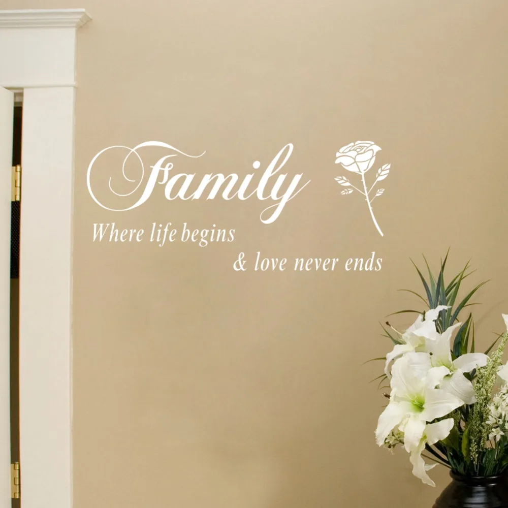 Виниловые наклейки на стену с надписью Family Where Life List Love Never Ends для украшения