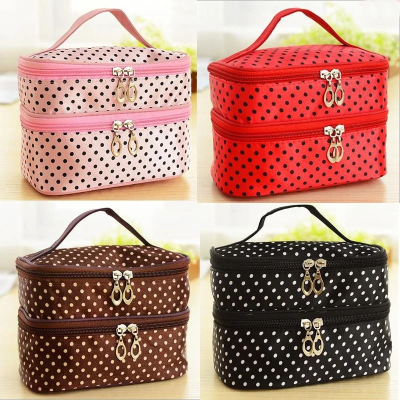 Двухслойный женский чехол для макияжа портативная косметичка полиэстер