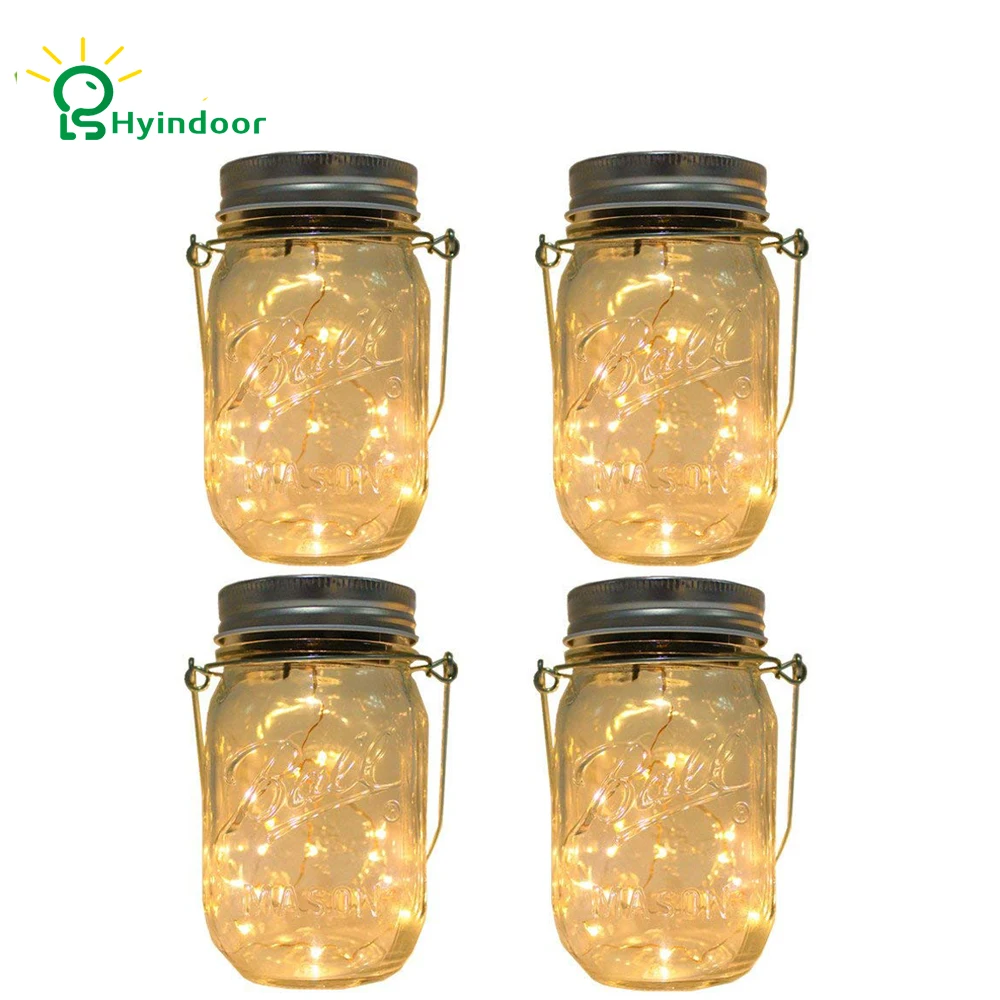 Hyindoor Solar Mason Jar Lid Lights 4 Упак. 10 светодиодных огнеупорных крышек для декора