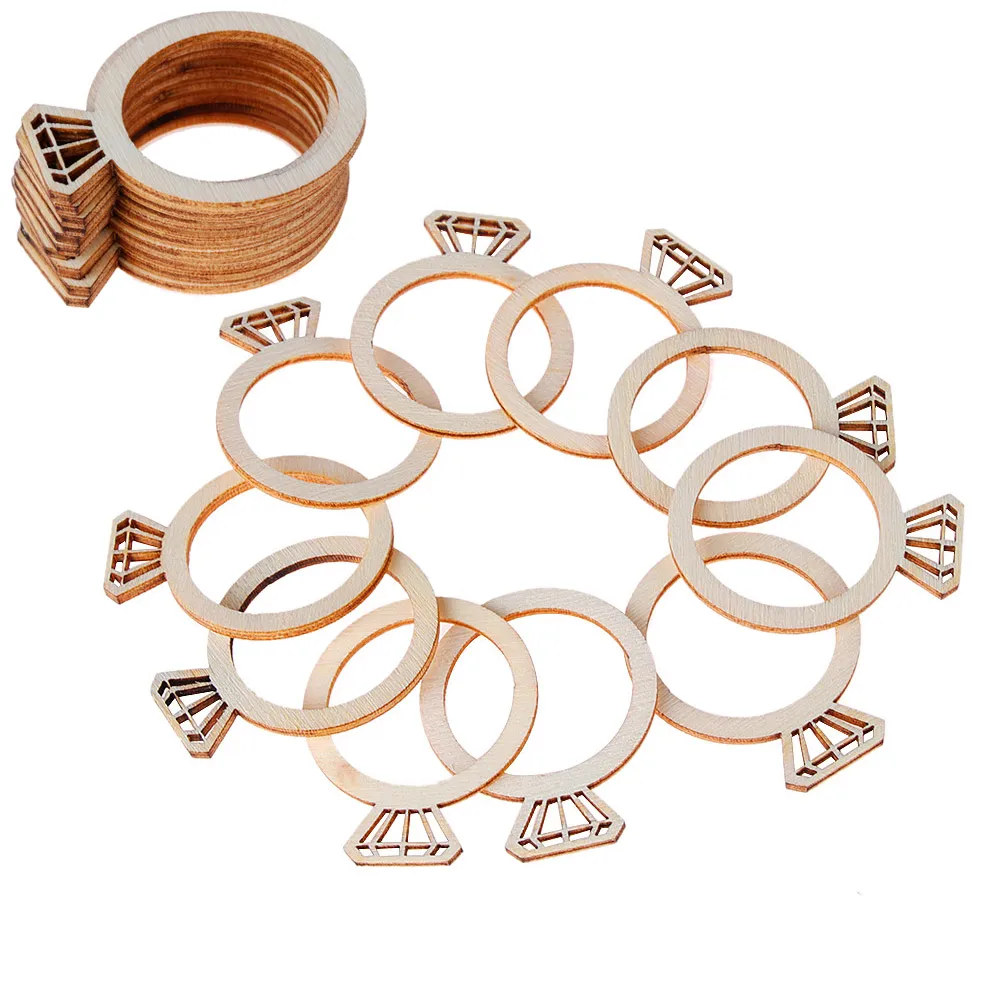10 шт. АЛМАЗНОЕ КОЛЬЦО, украшение, лазерная резка, деревянный ломтик, висячие украшения, ручная работа, дерево, сделай сам, товары для украшения дома