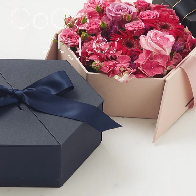 Cocostyles bespoke пустой элегантный шестигранный жесткий чехол цветок коробка с лентой для романтической свадьбы или День святого Валентина подарочный набор