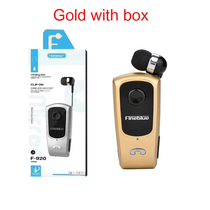 Gold with box FineBlue F920 выдвижной беспроводной Bluetooth наушники гарнитура стерео зажим для наушников микрофон телефонный звонок портативный - Цвет: Gold with box