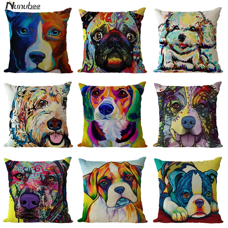 Подушки Обложка Забавный свиньи собаки кошки Цвет живопись Лен Пледы автомобиль