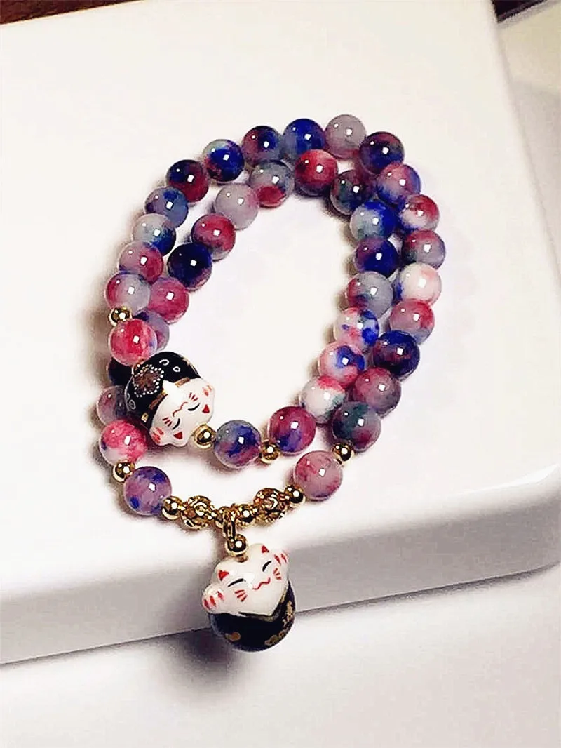 XIAO YOUNG Lucky Cat браслет из натурального камня двухслойные браслеты бисера для женщин