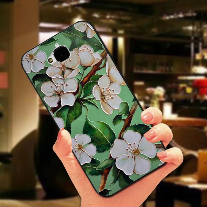3D Рельефный цветочный чехол для Huawei Honor 4C 5C 6C Pro GR3 GT3 роскошный мягкий черный с