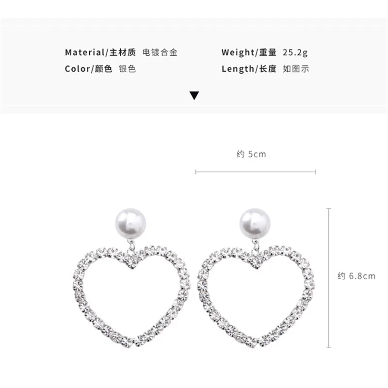 Ajojewel преувеличены серьги большой горный хрусталь сердце для женщин ювелирные изделия с имитацией жемчуга