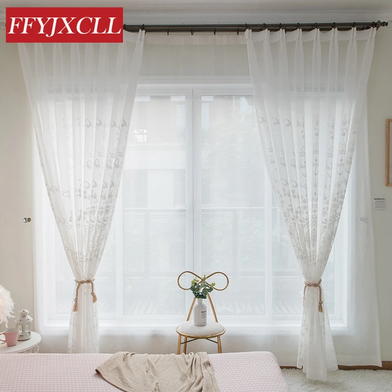 Белые тюлевые шторы с вышивкой для гостиной европейские прозрачные из вуали окна