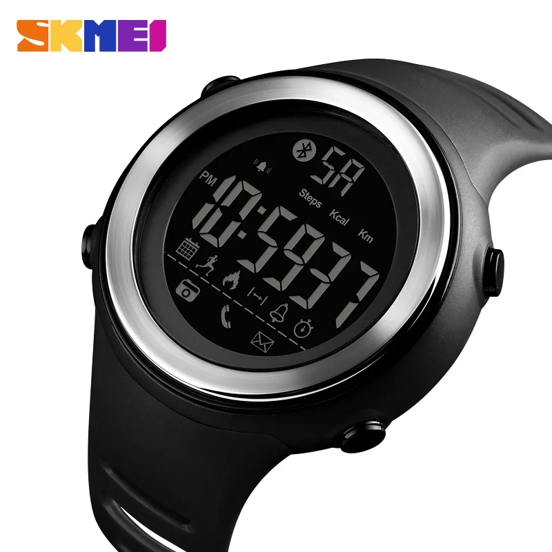 black silver SKMEI Bluetooth Смарт часы фитнес Шагомер бег калорий сообщение напоминание Smartwatch водонепроницаемые цифровые спортивные часы для мужчин - Цвет: black silver