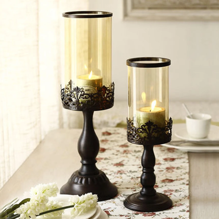 Розовая Свеча фонарь европейский Железный украшение Рождество Tealight люстры