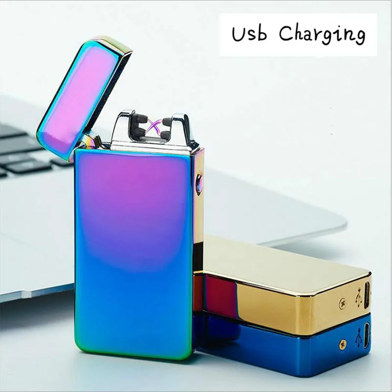 Новая электрическая Usb перезаряжаемая двойная дуговая Зажигалка металлическая