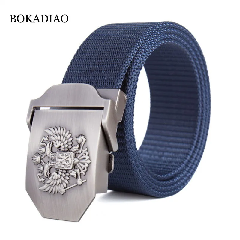BOKADIAO Men&Women Thick nylon Canvas belt luxury Russian National Emblem Metal buckle jeans Military Army tactical belts|Мужские ремни|