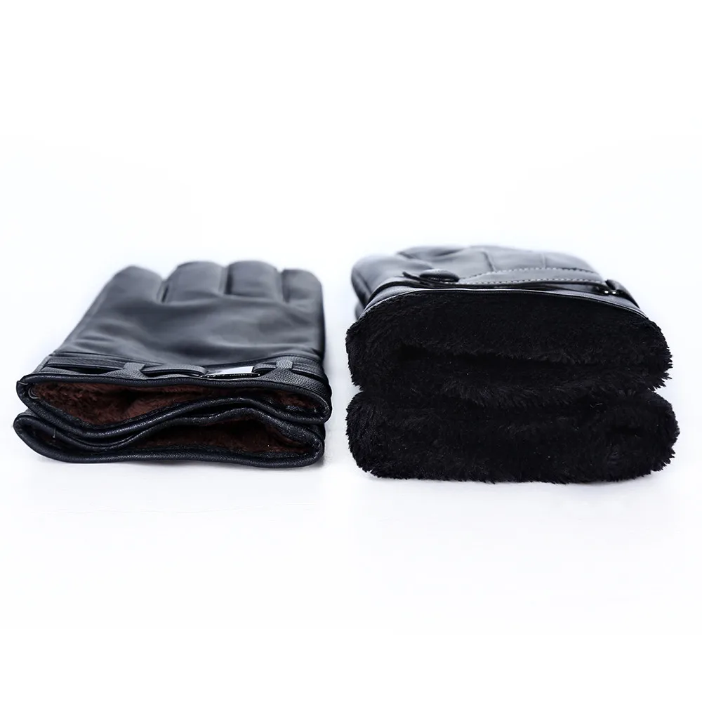 Winter Mens Long Leather Gloves Wool Warm Touchscreen Gloves Waterproof Fur Mittens Heated Cashmere Gloves Motorcycle Gants