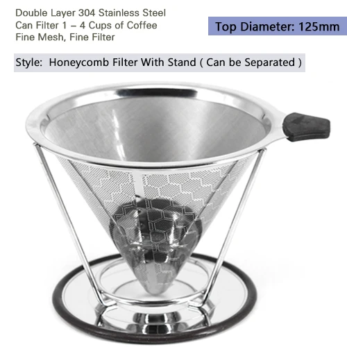 Honeycomb Filter Reusable Coffee Filter Stainless Steel Double Layer Mesh Basket Brewing Coffee Holder Cone Funnel Dripper Coffee Making Tools - Color: Honeycomb Filter