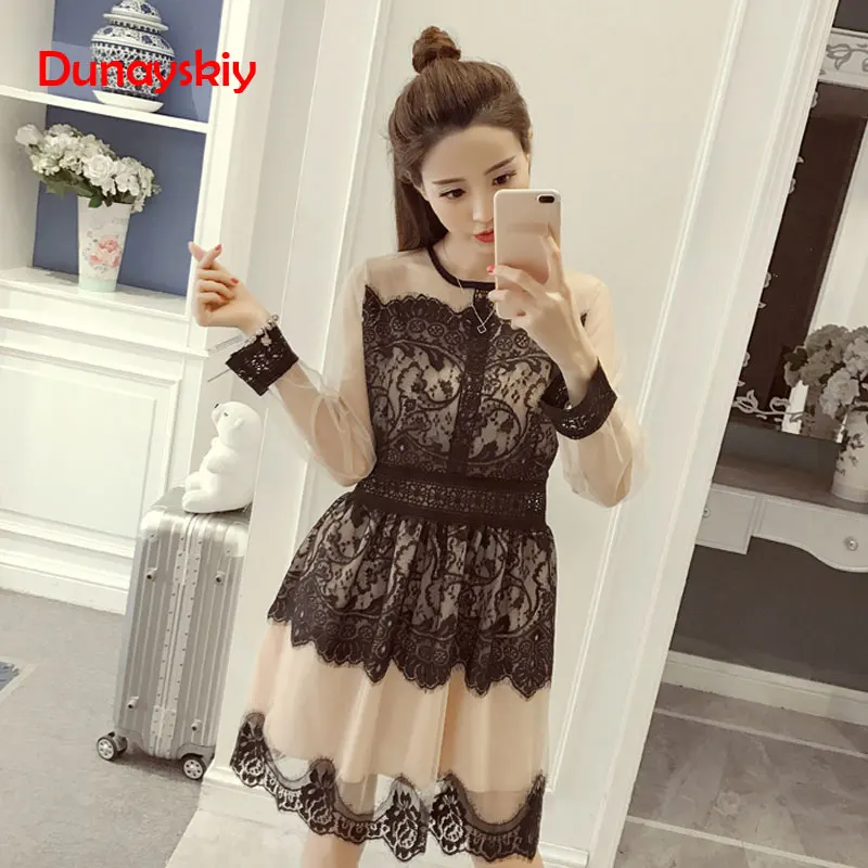 S XL весенне осеннее платье женское с длинным рукавом эластичной резинкой на талии