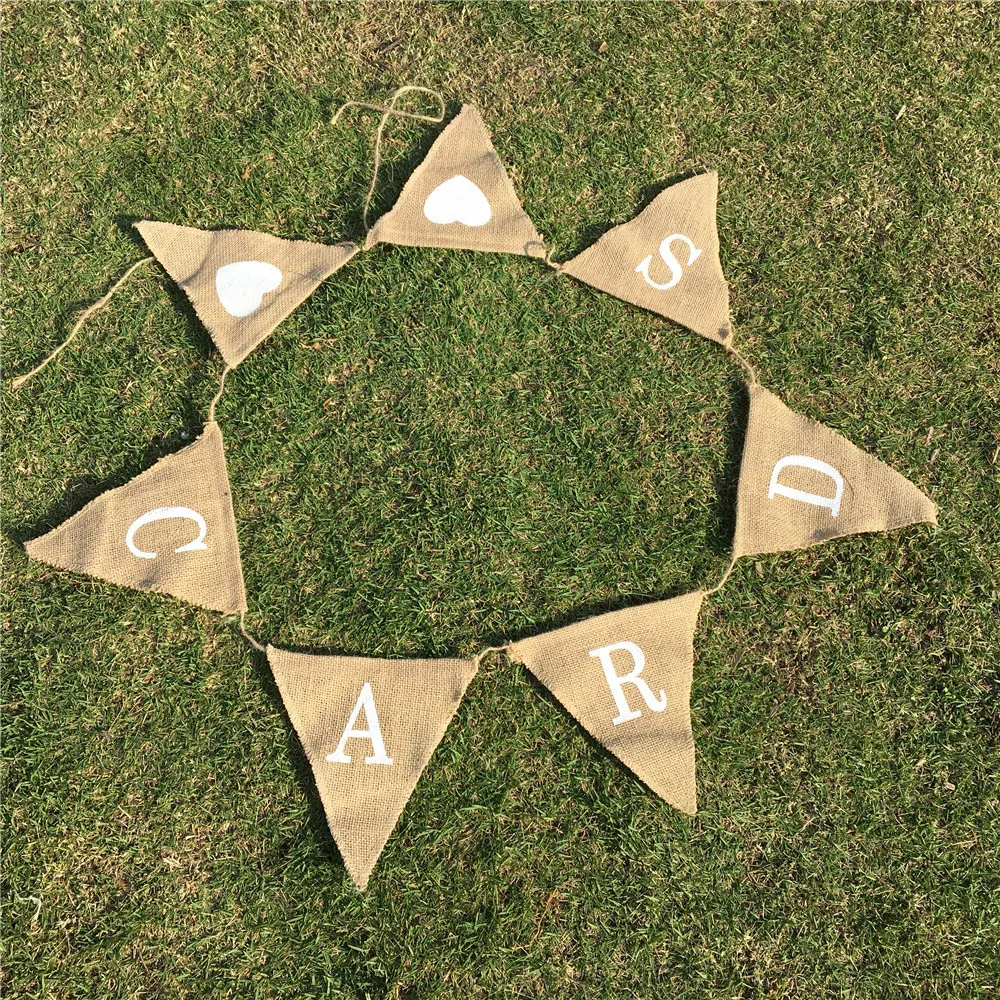 7 флагов надпись открытки любовь сердце мини-холщовый баннер Hessian выемка