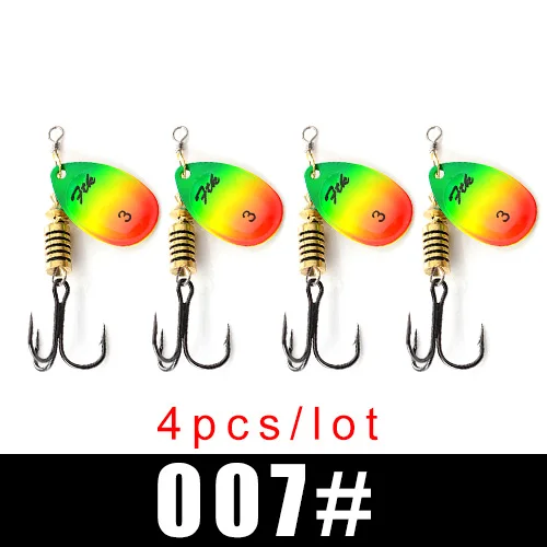 FTK New 1#-5# 5pcs/lot or 4pcs/lot Similar as Copper Spinner Bait Fishing Lure With Treble Hooks Hard Baits Spoon Pike - Цвет: 007