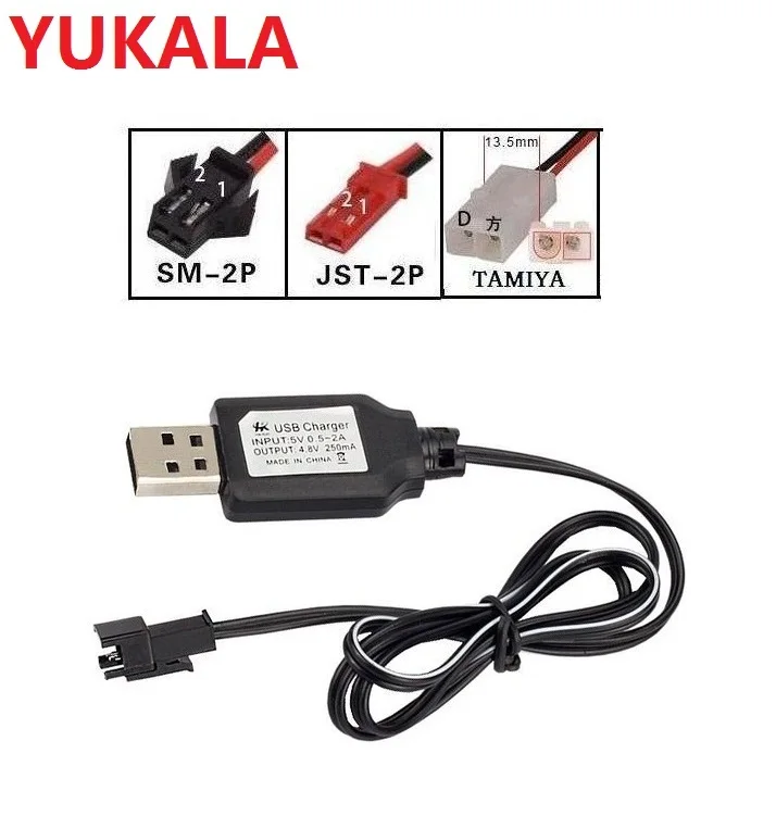 YUKALA 3.6V 4.8V 6.0V 7.2V 9.6V Ni-CD/Ni-MH rechargeable battery USB charger/USB charging cable with SM/JST/TAMIYA Plug 2pcs