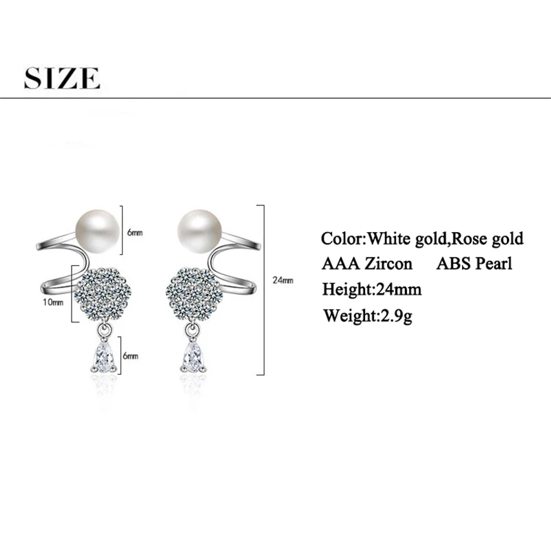 

JYouHF Female Wedding Crystal Stud Earring New Fashion Pearl Earrings for Women White Rose Gold Color Piercing Earings Jewelry