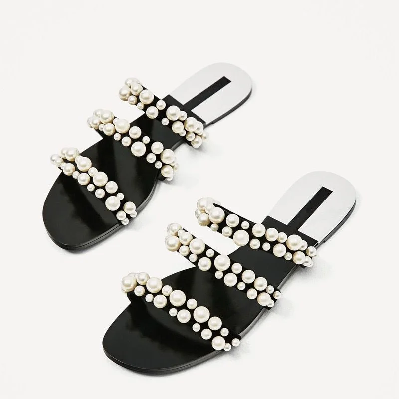 Новейшая модель летние сандалии на плоской подошве с бусинами Повседневная