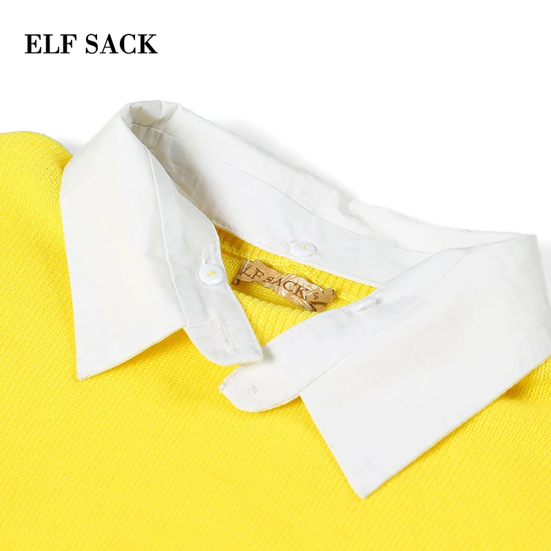 Женский однотонный свитер ELF SACK желтый хлопковый в стиле пэчворк со съемным
