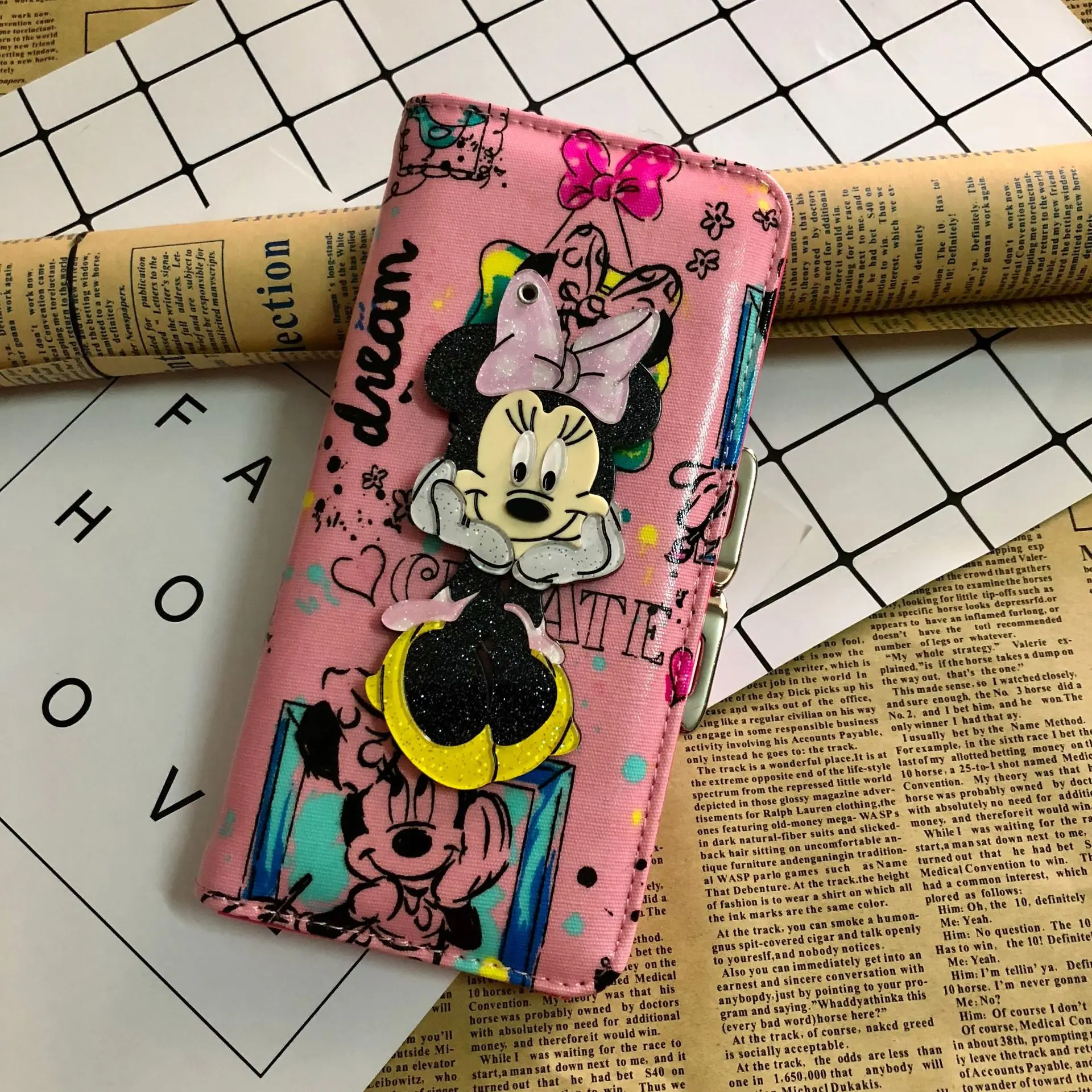 Disney Minnie mouse Stitch Cartoon Женский кошелек из искусственной кожи с зеркалом дамская