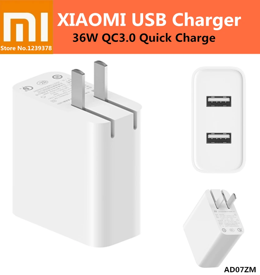Xiaomi Mi 36W USB настенное зарядное устройство QC 3 0 с двумя A портами Интеллектуальное
