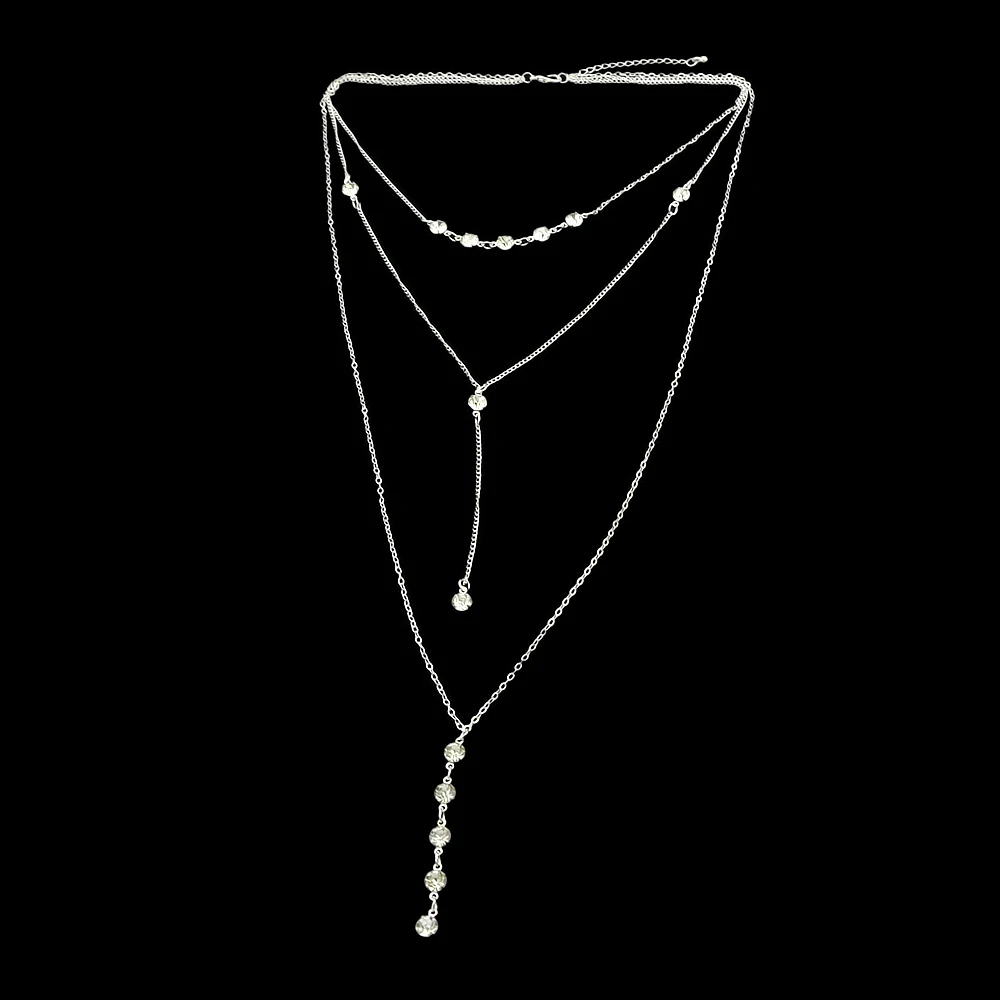 Feelshine BOHO Ювелирных изделий Цвет серебро длинные нескольких слоев цепи с горный