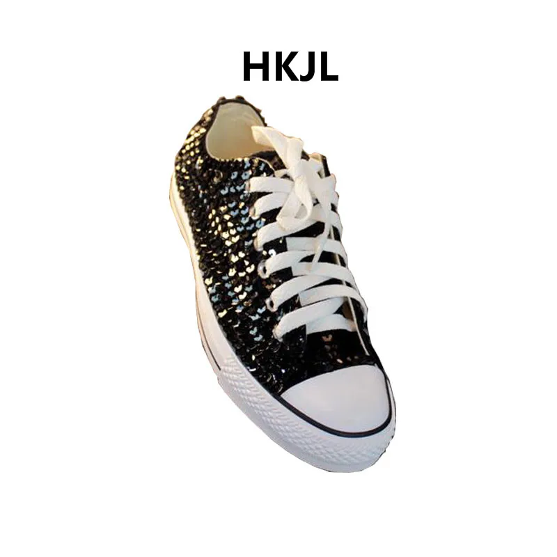 HKJL/Новинка весны 2019 расшитые вручную блестками кружевные низкие парусиновые