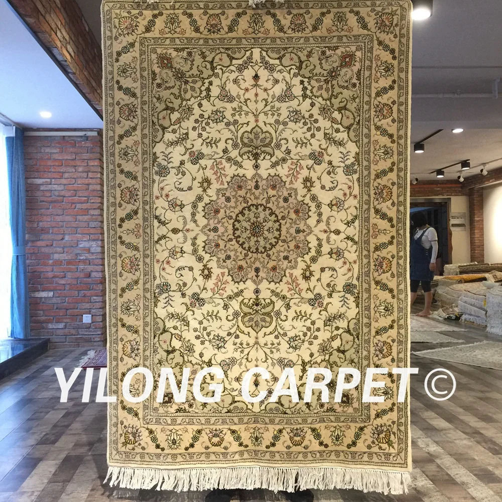 Yilong 4 'x 6' яркий зеленый цветок ручной работы персидский стиль красивый вид