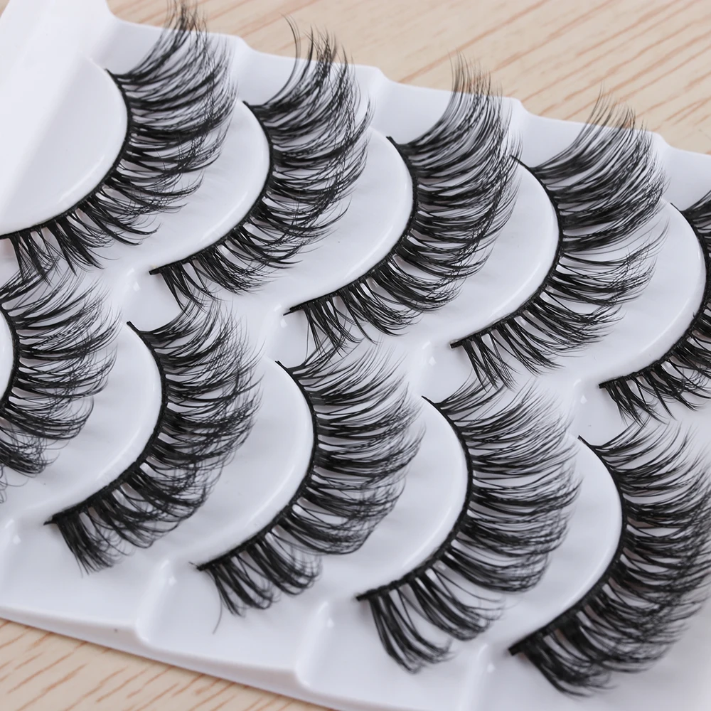 Накладные ресницы ручной работы 5 пар мягкие многослойные грязные натуральные