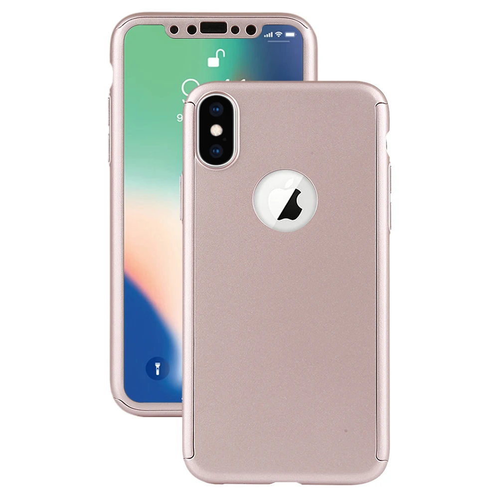 Чехол на айфон 7 Полное покрытие чехол для iPhone X 8 6 6S 7 Plus 5 5S SE XS MAX XR PC Защитная крышка для iPhone 7 8 плюс Чехол с стекло - Цвет: Rose gold