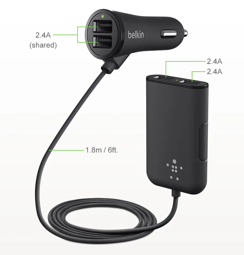 Belkin оригинальный 4 Порты и разъёмы Универсальный быстрый автомобиль Зарядное