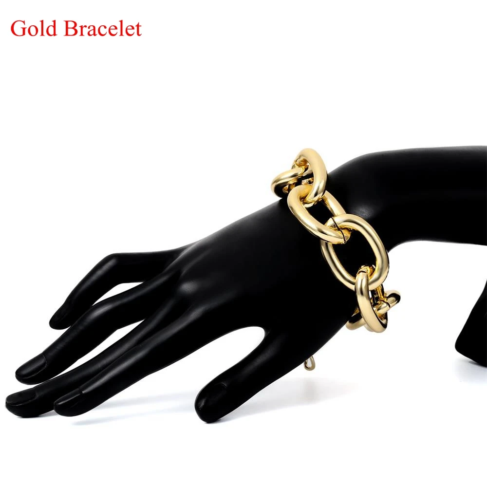 Gold Bracelet Звено цепи преувеличенные Панк металла пункт ожерелье женская простая цепь Геометрическая личность ожерелье кандалы Ретро ювелирные изделия - Окраска металла: Gold Bracelet