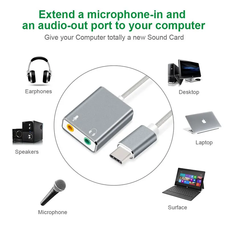 Звуковая карта 7 1 для Macbook внешняя звуковая Usb Type C интерфейс USB 3 5 мм аудио разъем