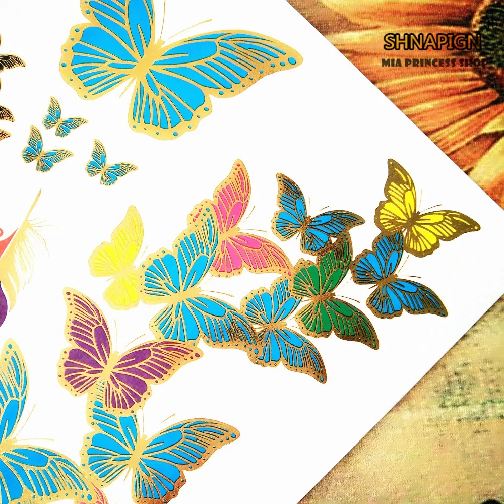 SHNAPIGN 24 стиль Временное боди-арт Золотой синий зеленый дизайн бабочки флэш-стикер