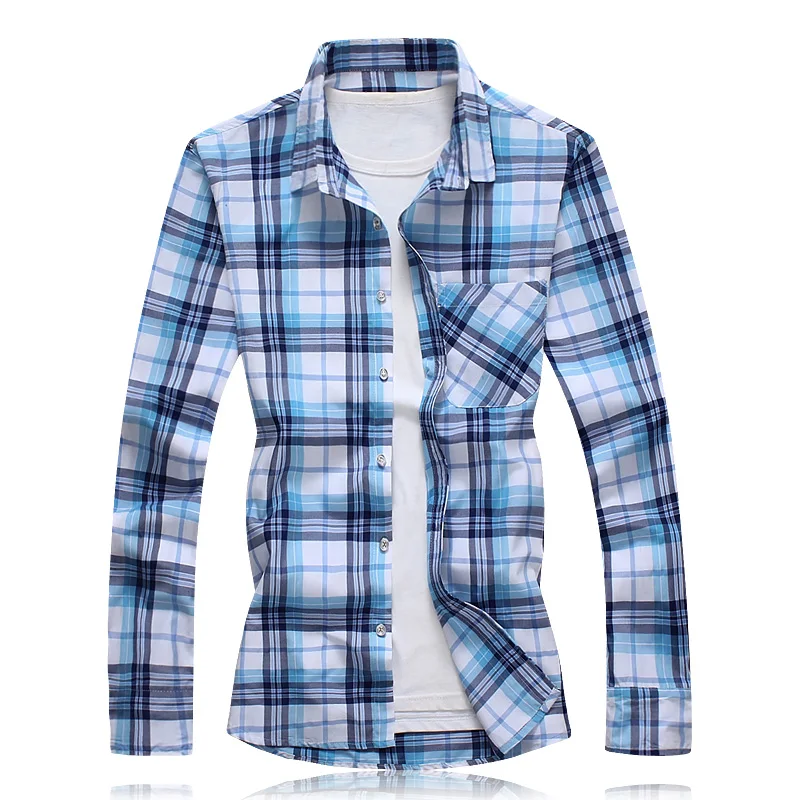 Рубашка мужская повседневная в клетку с длинным рукавом размеры до 7XL|casual shirts for