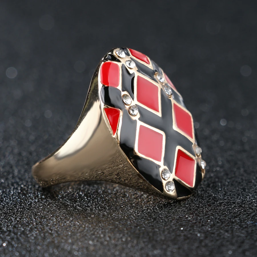 Женское кольцо с эмалью винтажное обручальное золотого цвета уникальным узором